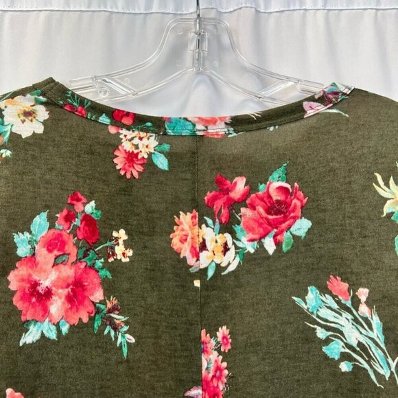 MTS Womens Top Multicolor Floral 3/4 Sleeve Bell Stretch High Low USA Medium - Picture 3 of 12